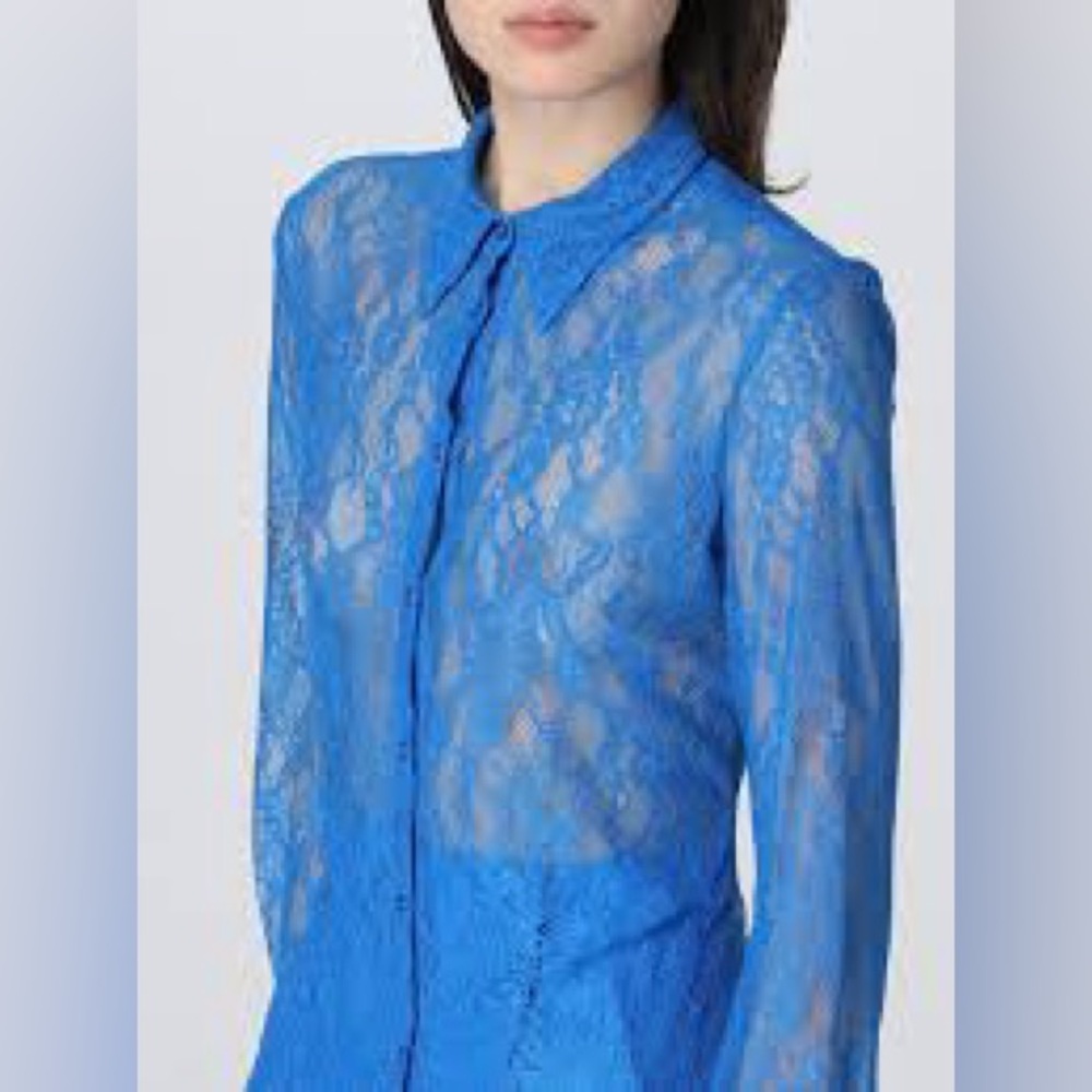 NWT Pinko Bright Blue Lace Blouse Size IT 40 US 4 SMALL Made in Italy Designer